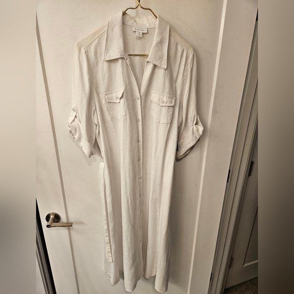 NWT - Linen Charter Club White Midi  Shirtdress - Size 16 - Picture 8 of 8